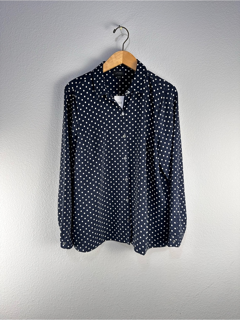 J. Jill Navy and White Polka Dot Long Sleeve Shirt Sz L - Picture 1 of 7